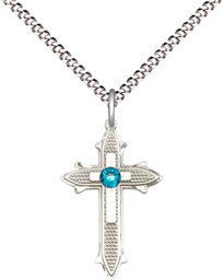 [6058SS-STN12/18S] Sterling Silver Cross on Cross Pendant with a 3mm Zircon Swarovski stone on a 18 inch Light Rhodium Light Curb chain
