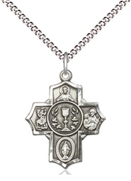 [2004SS/18S] Sterling Silver Communion 5-Way Pendant on a 18 inch Light Rhodium Light Curb chain