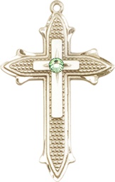 [6059GF-STN8] 14kt Gold Filled Cross on Cross Medal with a 3mm Peridot Swarovski stone