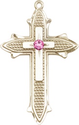 [6059KT-STN10] 14kt Gold Cross on Cross Medal with a 3mm Rose Swarovski stone