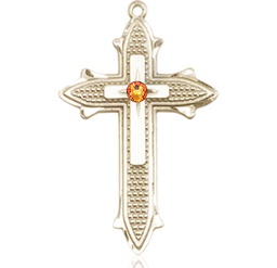 [6059KT-STN11] 14kt Gold Cross on Cross Medal with a 3mm Topaz Swarovski stone