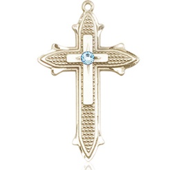 [6059KT-STN3] 14kt Gold Cross on Cross Medal with a 3mm Aqua Swarovski stone