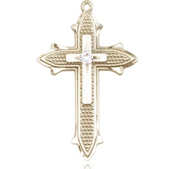 [6059KT-STN4] 14kt Gold Cross on Cross Medal with a 3mm Crystal Swarovski stone