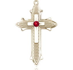 [6059KT-STN7] 14kt Gold Cross on Cross Medal with a 3mm Ruby Swarovski stone