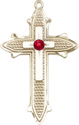 [6059KT-STN7] 14kt Gold Cross on Cross Medal with a 3mm Ruby Swarovski stone
