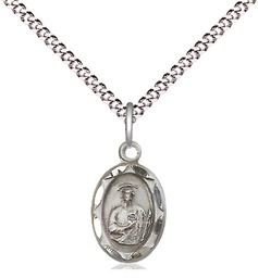 [0301JSS/18S] Sterling Silver Saint Jude Pendant on a 18 inch Light Rhodium Light Curb chain