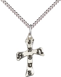 [6063SS/18S] Sterling Silver Cross Pendant on a 18 inch Light Rhodium Light Curb chain