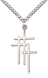[6065SS/24SS] Sterling Silver Triple Cross Pendant on a 24 inch Sterling Silver Heavy Curb chain