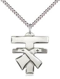 [6072SS/18S] Sterling Silver Franciscan Cross Pendant on a 18 inch Light Rhodium Light Curb chain