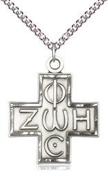 [6074SS/24SS] Sterling Silver Light &amp; Life Cross Pendant on a 24 inch Sterling Silver Heavy Curb chain