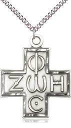 [6075SS/24SS] Sterling Silver Light &amp; Life Cross Pendant on a 24 inch Sterling Silver Heavy Curb chain