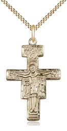 [6077GF/18G] 14kt Gold Filled San Damiano Crucifix Pendant on a 18 inch Gold Plate Light Curb chain