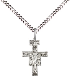 [6078SS/18S] Sterling Silver San Damiano Crucifix Pendant on a 18 inch Light Rhodium Light Curb chain