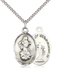 [5678SS/18S] Sterling Silver Our Lady of Medugorje Pendant on a 18 inch Light Rhodium Light Curb chain