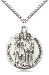 [5680SS/24SS] Sterling Silver Saint Michael the Archangel Pendant on a 24 inch Sterling Silver Heavy Curb chain