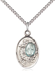 [5682ESS/18S] Sterling Silver Miraculous Pendant on a 18 inch Light Rhodium Light Curb chain