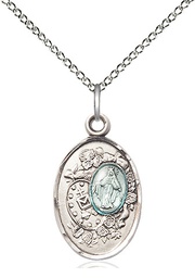 [5682ESS/18SS] Sterling Silver Miraculous Pendant on a 18 inch Sterling Silver Light Curb chain