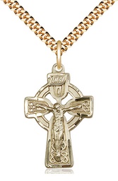 [5684GF/24G] 14kt Gold Filled Celtic Crucifix Pendant on a 24 inch Gold Plate Heavy Curb chain