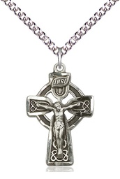 [5684SS/24SS] Sterling Silver Celtic Crucifix Pendant on a 24 inch Sterling Silver Heavy Curb chain