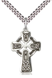 [5689SS/24S] Sterling Silver Celtic Cross Pendant on a 24 inch Light Rhodium Heavy Curb chain