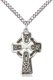 [5689SS/24SS] Sterling Silver Celtic Cross Pendant on a 24 inch Sterling Silver Heavy Curb chain