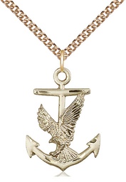 [5691GF/24GF] 14kt Gold Filled Anchor Eagle Pendant on a 24 inch Gold Filled Heavy Curb chain