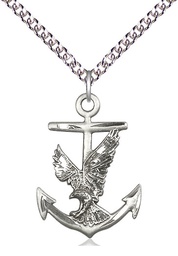 [5691SS/24SS] Sterling Silver Anchor Eagle Pendant on a 24 inch Sterling Silver Heavy Curb chain