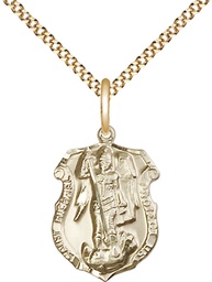 [5692GF/18G] 14kt Gold Filled Saint Michael the Archangel Shield Pendant on a 18 inch Gold Plate Light Curb chain