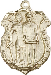 [5694GF] 14kt Gold Filled Saint Michael the Archangel Police Shield Medal