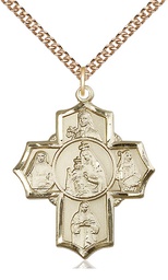 [5702GF/24GF] 14kt Gold Filled Our Lady of Mount Carmel 4-Way Pendant on a 24 inch Gold Filled Heavy Curb chain