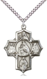 [5702SS/24SS] Sterling Silver Our Lady of Mount Carmel 4-Way Pendant on a 24 inch Sterling Silver Heavy Curb chain