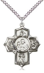 [5709SS/24SS] Sterling Silver 5-Way Firefighter Pendant on a 24 inch Sterling Silver Heavy Curb chain