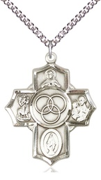 [5710SS/24SS] Sterling Silver Blended Family 5-Way Pendant on a 24 inch Sterling Silver Heavy Curb chain
