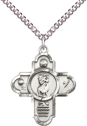 [5712SS/24SS] Sterling Silver 5-Way St Christopher Sports Pendant on a 24 inch Sterling Silver Heavy Curb chain