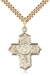 [5713GF/24G] 14kt Gold Filled 5-Way Our Lady of Guadalupe Pendant on a 24 inch Gold Plate Heavy Curb chain