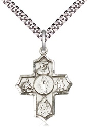 [5713SS/24S] Sterling Silver 5-Way Our Lady of Guadalupe Pendant on a 24 inch Light Rhodium Heavy Curb chain