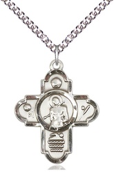 [5714SS/24SS] Sterling Silver 5-Way St Sebastian Sports Pendant on a 24 inch Sterling Silver Heavy Curb chain