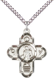 [5714SS/24SS] Sterling Silver 5-Way St Sebastian Sports Pendant on a 24 inch Sterling Silver Heavy Curb chain