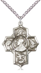 [5716SS/24SS] Sterling Silver Sacred Heart 5-Way Pendant on a 24 inch Sterling Silver Heavy Curb chain