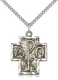 [4226SS/18S] Sterling Silver Alpha &amp; Omega Pendant on a 18 inch Light Rhodium Light Curb chain