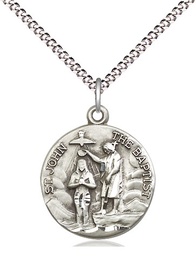 [4229SS/18S] Sterling Silver Saint John the Baptist Pendant on a 18 inch Light Rhodium Light Curb chain