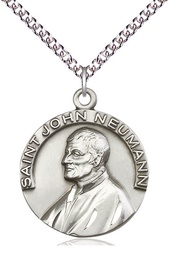 [4230SS/24SS] Sterling Silver Saint John Neumann Pendant on a 24 inch Sterling Silver Heavy Curb chain