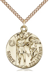 [4239GF/24GF] 14kt Gold Filled Saint Sebastian Pendant on a 24 inch Gold Filled Heavy Curb chain