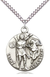[4239SS/24SS] Sterling Silver Saint Sebastian Pendant on a 24 inch Sterling Silver Heavy Curb chain