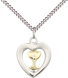 [4248GF/SS/18S] Two-Tone GF/SS Heart / Chalice Pendant on a 18 inch Light Rhodium Light Curb chain