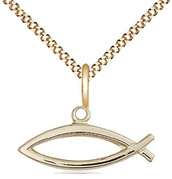 [4250GF/18G] 14kt Gold Filled Fish Pendant on a 18 inch Gold Plate Light Curb chain