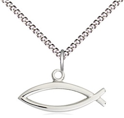 [4250SS/18S] Sterling Silver Fish Pendant on a 18 inch Light Rhodium Light Curb chain