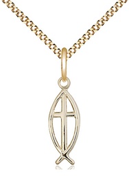 [4251GF/18G] 14kt Gold Filled Fish Cross Pendant on a 18 inch Gold Plate Light Curb chain