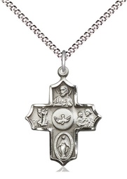 [4255SS/18S] Sterling Silver 5-Way Pendant on a 18 inch Light Rhodium Light Curb chain