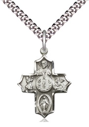 [4256SS/24S] Sterling Silver 4-Way Pendant on a 24 inch Light Rhodium Heavy Curb chain